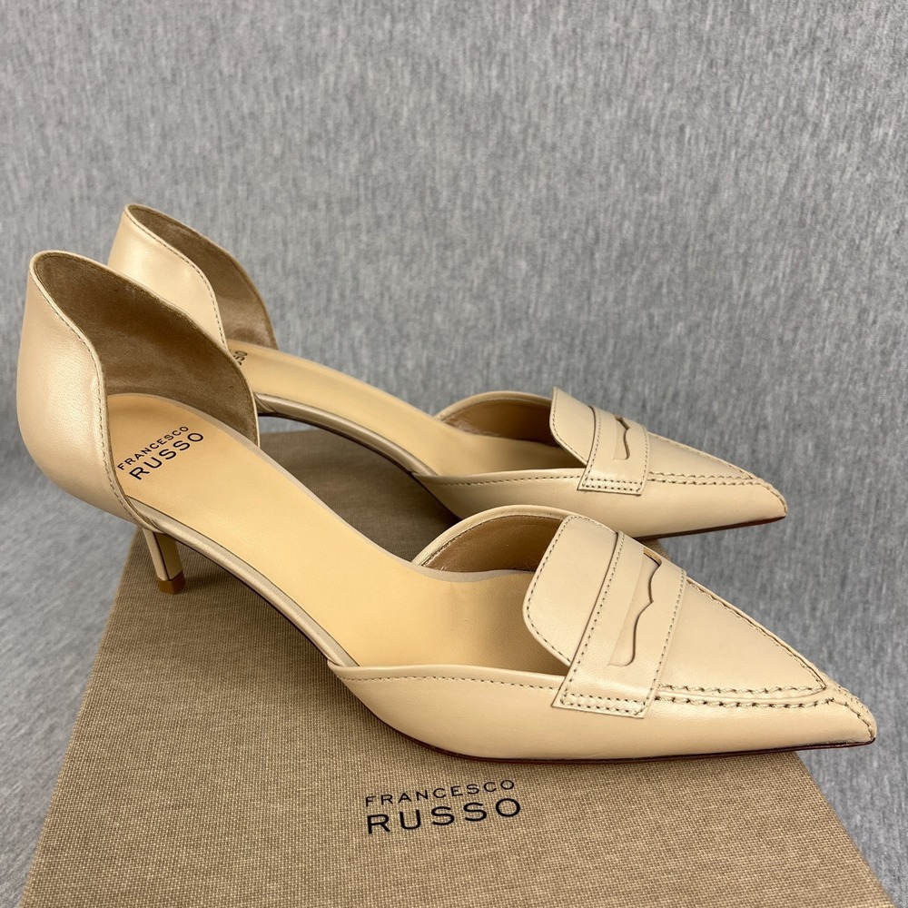 Francesco Russo D'Orsay Pumps Womens 39.5 (US 9.5) Dust Nappa Leather Italy NEW